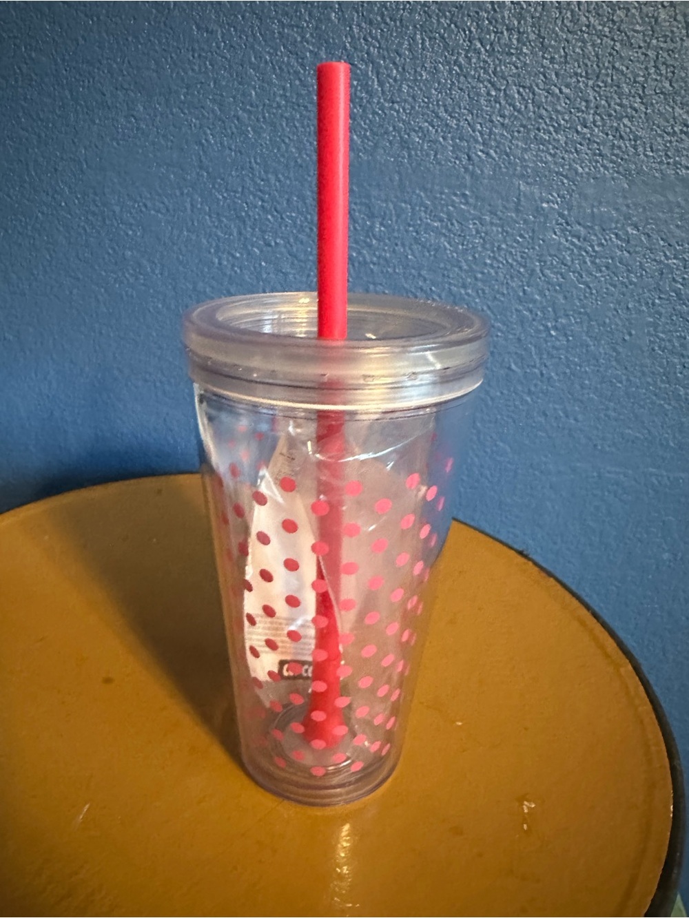 Copco | NWT Clear Double-Wall Tumbler with Pink Polka Dots and Straw